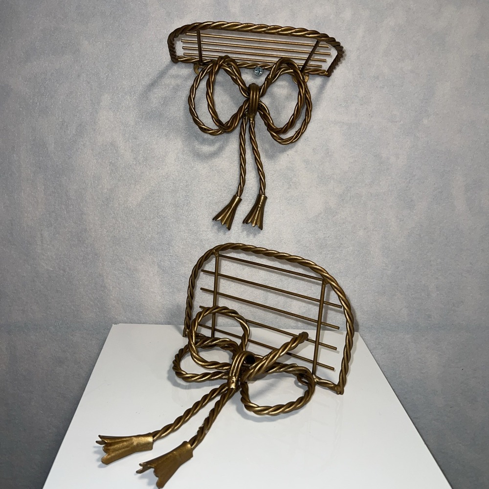 Vintage Home Interior Hollywood Regency Gold Corded Tassel Bowโ Shelves Set Of 2